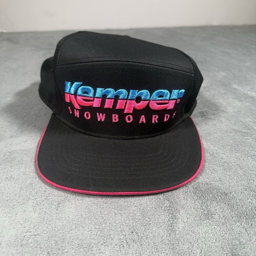 Kemper Snowboards 6 Panel SnapBack Hat Pink and Blue Spellout Logo